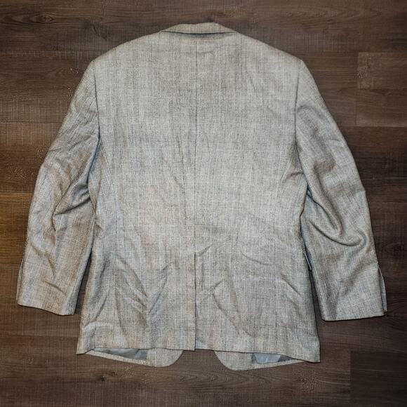 JOS A BANK Mens Sport Coat Blazer 43R Gray Silk Camelhair Hondstooth Check - Picture 3 of 16